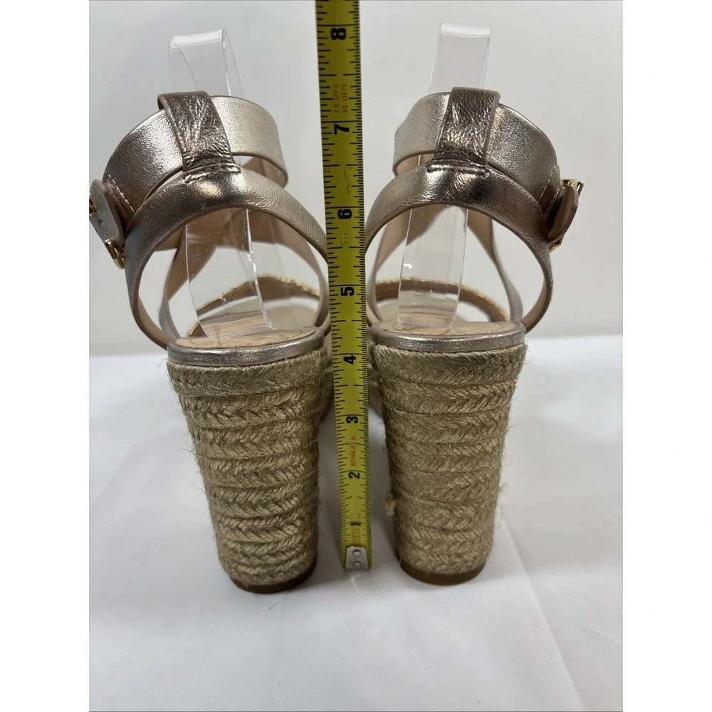 Coach Metallic Gold Braided Espadrille Wedge Sandals